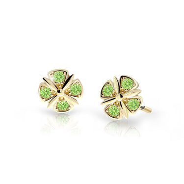 Dětské náušnice Danfil C2245 ze žlutého zlata s kamínky Peridot Green, zapínání balónek