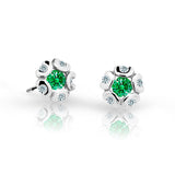Dětské náušnice Danfil kytičky C2178 z bílého zlata s kamínkem Emerald Green, zapínání balónek