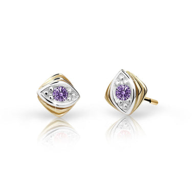 Dětské náušnice Danfil C1897 ze žlutého zlata s kamínkem Amethyst, zapínání balónek