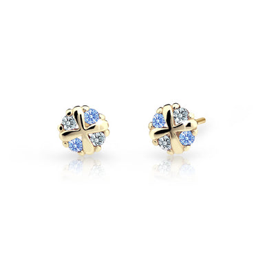 Dětské náušnice Danfil C2153 ze žlutého zlata s kamínky Arctic Blue, zapínání balónek