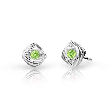 Dětské náušnice Danfil C1897 z bílého zlata s kamínkem Peridot Green, zapínání puzeta