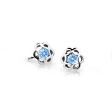 Dětské náušnice Danfil kytičky C2179 z bílého zlata s kamínkem Arctic Blue, zapínání balónek