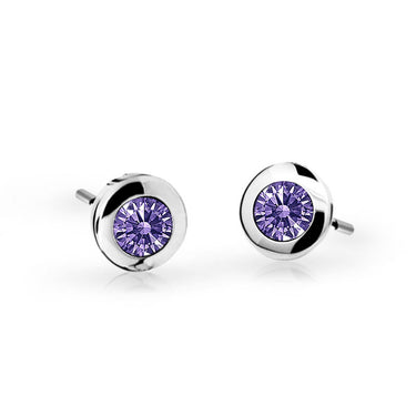 Dětské náušnice Danfil C1537 z bílého zlata s kamínkem Amethyst, zapínání puzeta