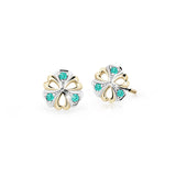 Dětské náušnice Danfil kytičky C2230 ze žlutého zlata s kamínky Mint Green, zapínání balónek