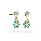 Dětské visací náušnice Danfil kytičky C2152 ze žlutého zlata s kamínky Emerald Green, zapínání balónek
