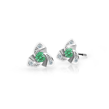 Dětské náušnice Danfil C2203 z bílého zlata s kamínkem Emerald Green, zapínání balónek
