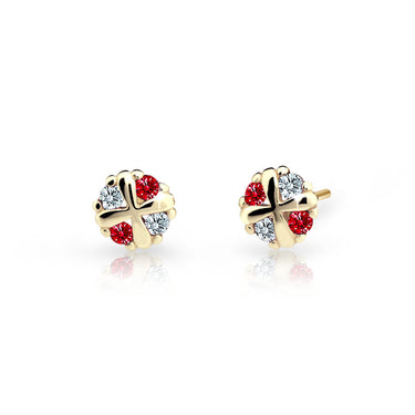 Dětské náušnice Danfil C2153 ze žlutého zlata s kamínky Ruby Dark, zapínání balónek
