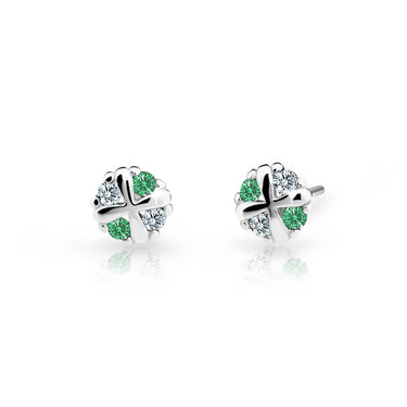 Dětské náušnice Danfil C2153 z bílého zlata s kamínky Emerald Green, zapínání balónek
