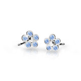 Dětské náušnice Danfil kytičky C2744 z bílého zlata s kamínky Arctic Blue, zapínání balónek