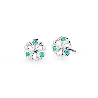 Dětské náušnice Danfil kytičky C2230 z bílého zlata s kamínky Mint Green, zapínání balónek