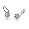 Dětské náušnice Danfil kytičky C2152 z bílého zlata s kamínky Emerald Green, zapínání klapka