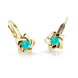 Dětské náušnice Danfil C2201 ze žlutého zlata s kamínkem Mint Green, zapínání klapka