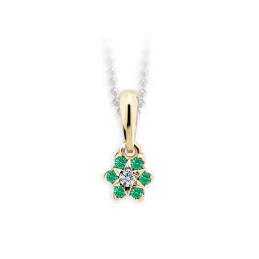 Dětský přívěsek Danfil kytičky C2152 ze žlutého zlata s kamínky Emerald Green