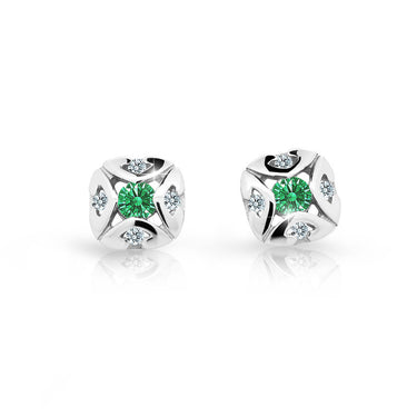 Dětské náušnice Danfil C2250 z bílého zlata s kamínkem Emerald Green, zapínání balónek