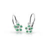Dětské náušnice Danfil kytičky C2744 z bílého zlata s kamínky Emerald Green, zapínání brizura
