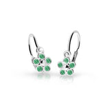Dětské náušnice Danfil kytičky C2744 z bílého zlata s kamínky Emerald Green, zapínání brizura