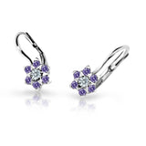 Dětské náušnice Danfil kytičky C2152 z bílého zlata s kamínky Amethyst, zapínání klapka