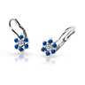 Dětské náušnice Danfil kytičky C2152 z bílého zlata s kamínky Dark Blue, zapínání klapka