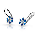 Dětské náušnice Danfil kytičky C2152 z bílého zlata s kamínky Dark Blue, zapínání klapka