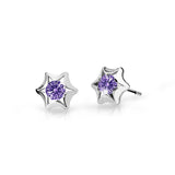Dětské náušnice Danfil hvězdičky C2159 z bílého zlata s kamínkem Amethyst, zapínání balónek