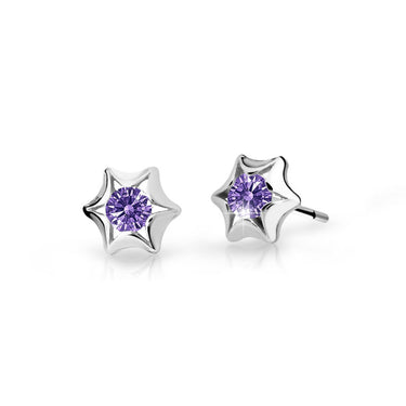Dětské náušnice Danfil hvězdičky C2159 z bílého zlata s kamínkem Amethyst, zapínání balónek