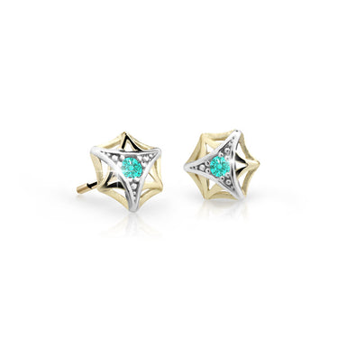 Dětské náušnice Danfil C2209 ze žlutého zlata s kamínkem Mint Green, zapínání balónek