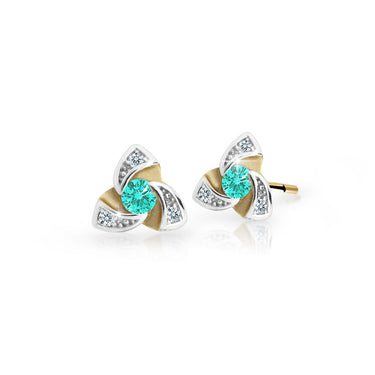 Dětské náušnice Danfil C2203 ze žlutého zlata s kamínkem Mint Green, zapínání balónek