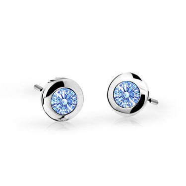 Dětské náušnice Danfil C1537 z bílého zlata s kamínkem Arctic Blue, zapínání puzeta