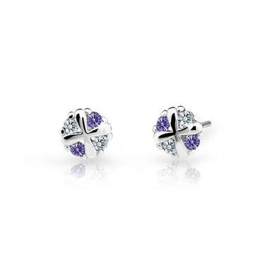 Dětské náušnice Danfil C2153 z bílého zlata s kamínky Amethyst, zapínání balónek