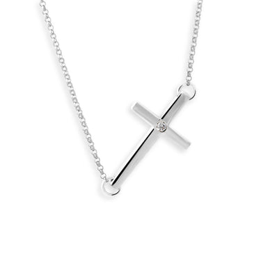 Zlatý náhrdelník s křížkem DF 3401, bílé zlato, s řetízkem a briliantem