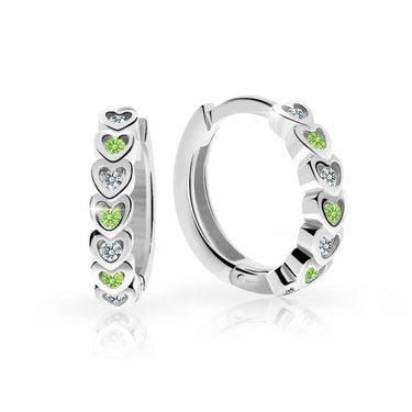 Dětské náušnice Danfil kroužky C3341 z bílého zlata s kamínky Peridot Green