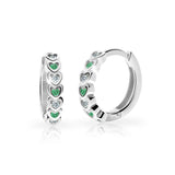 Dětské náušnice Danfil kroužky C3340 z bílého zlata s kamínky Emerald Green