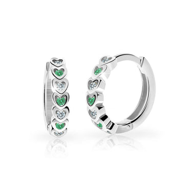 Dětské náušnice Danfil kroužky C3340 z bílého zlata s kamínky Emerald Green