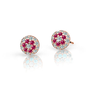 Dětské náušnice Danfil C2150 ze žlutého zlata s kamínky Ruby Dark, zapínání puzeta