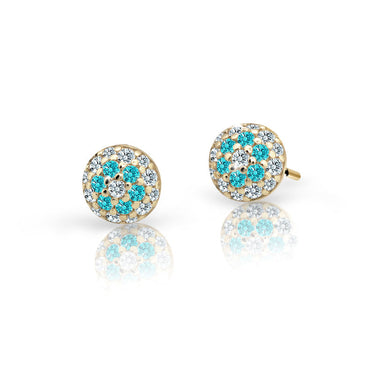Dětské náušnice Danfil C2150 ze žlutého zlata s kamínky Mint Green, zapínání balónek