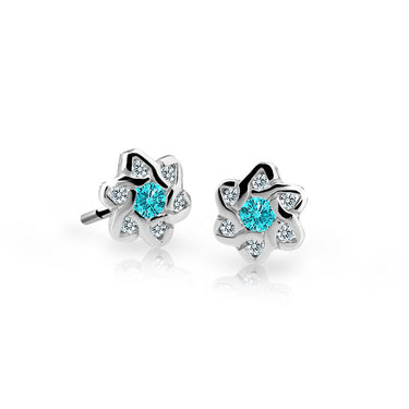 Dětské náušnice Danfil kytičky C2149 z bílého zlata s kamínky Mint Green, zapínání balónek
