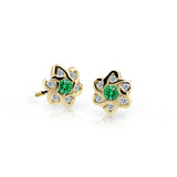 Dětské náušnice Danfil kytičky C2149 ze žlutého zlata s kamínky Emerald Green, zapínání balónek