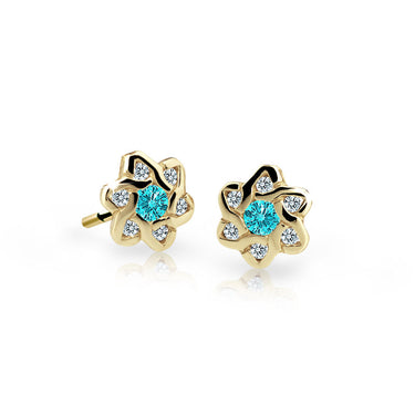 Dětské náušnice Danfil kytičky C2149 ze žlutého zlata s kamínky Mint Green, zapínání balónek