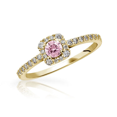Zlatý zásnubní prsten DF 2800, žluté zlato, růžový safír s diamanty