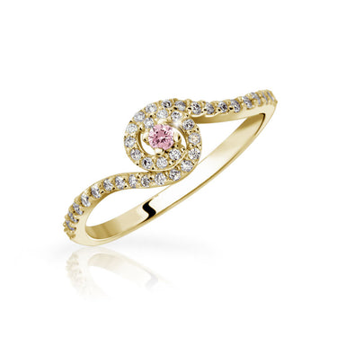 Zlatý zásnubní prsten DF 3052, žluté zlato, růžový safír s diamanty