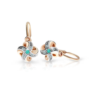 Dětské náušnice Danfil C2262 z růžového zlata s kamínky Mint Green, zapínání brizura