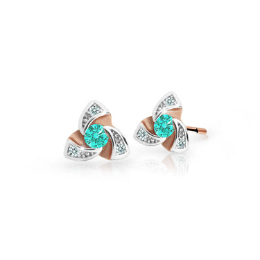 Dětské náušnice Danfil C2203 z růžového zlata s kamínky Mint Green, zapínání balónek