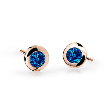 Dětské náušnice Danfil C1537 z růžového zlata s kamínky Dark Blue, zapínání puzeta