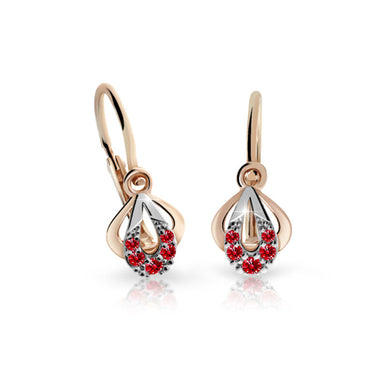 Dětské náušnice Danfil C2270 z růžového zlata s kamínky Ruby Dark, zapínání brizura