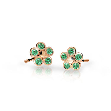 Dětské náušnice Danfil kytičky C2744 z růžového zlata s kamínky Emerald Green, zapínání balónek