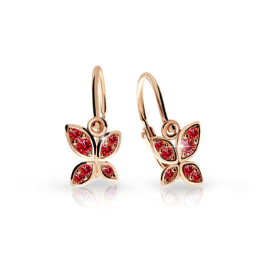 Dětské náušnice Danfil C2259 z růžového zlata s kamínky Ruby Dark, zapínání brizura