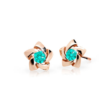 Dětské náušnice Danfil C2201 z růžového zlata s kamínky Mint Green, zapínání balónek