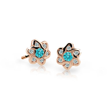 Dětské náušnice Danfil kytičky C2149 z růžového zlata s kamínky Mint Green, zapínání balónek