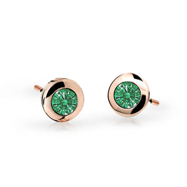Dětské náušnice Danfil C1537 z růžového zlata s kamínky Emerald Green, zapínání balónek