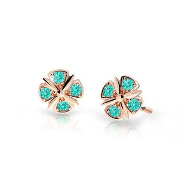 Dětské náušnice Danfil C2245 z růžového zlata s kamínky Mint Green, zapínání balónek